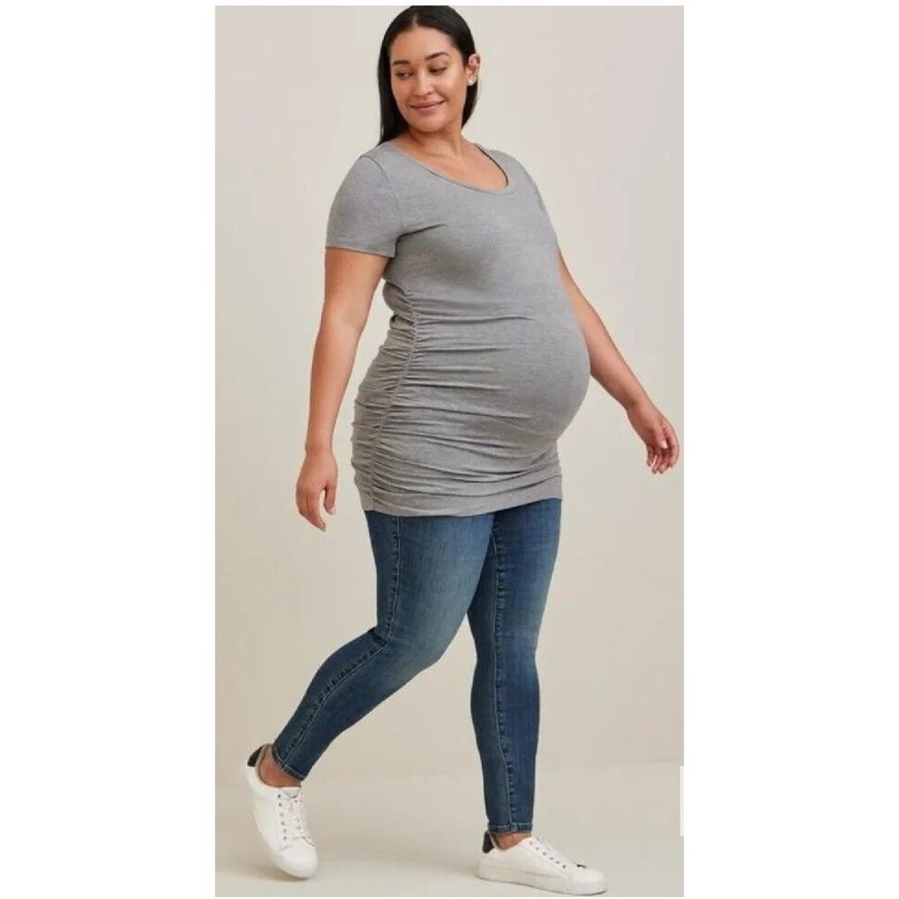 NWT Size 0 Torrid Maternity Dress Super Soft Grey Scoop Neck Shirred Tee